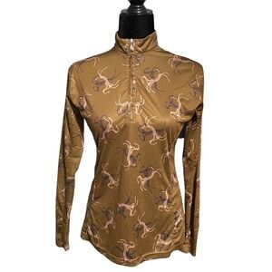 Royal Highness Equestrian Horse Print Mesh Detail Quarter Zip Pullover XS